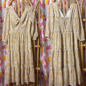 Like New Sincerely Jules Yellow and Cream Floral Smocked Dress SZ L